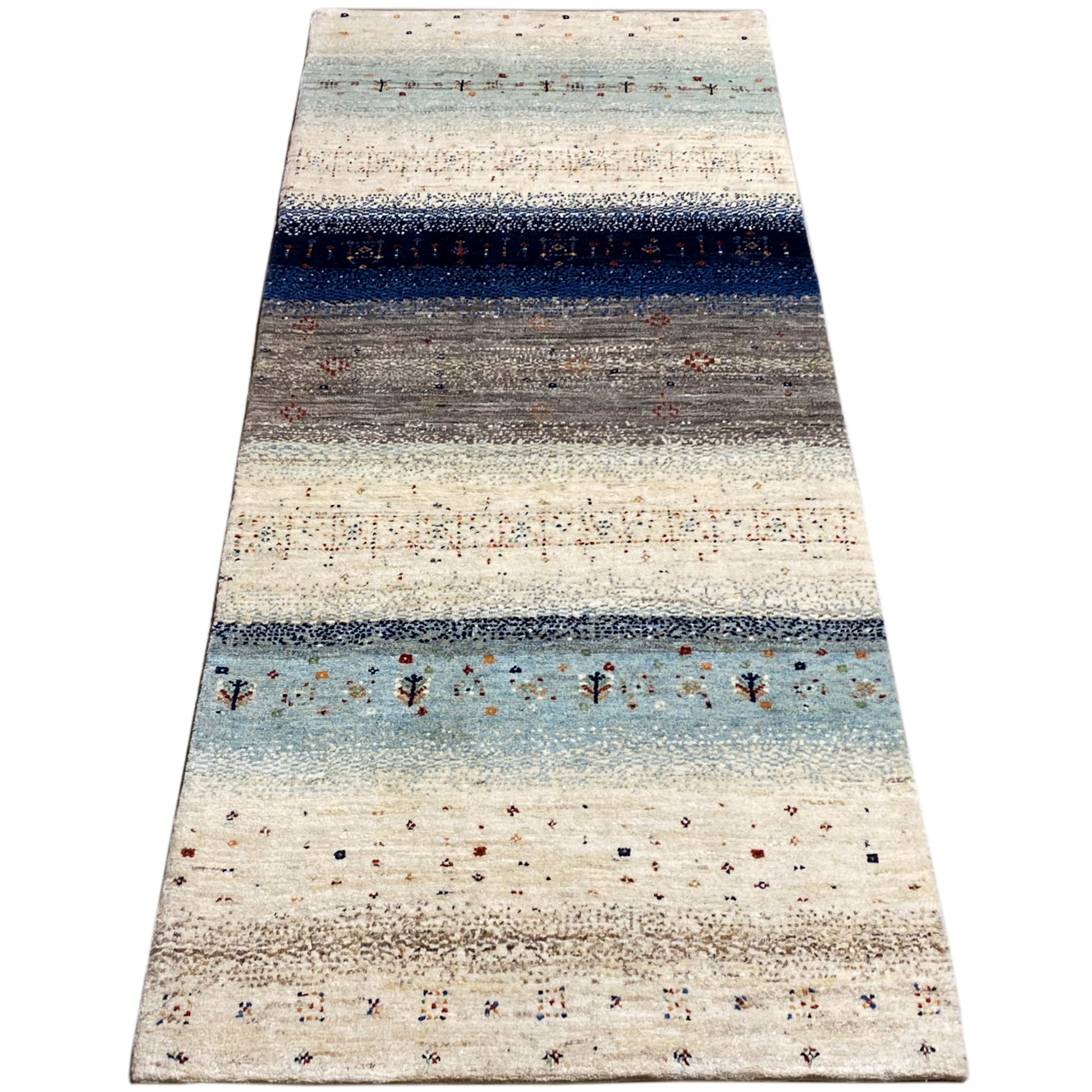 Blauer Gabbeh Teppich Läufer 197x81 cm - German Carpet Shop