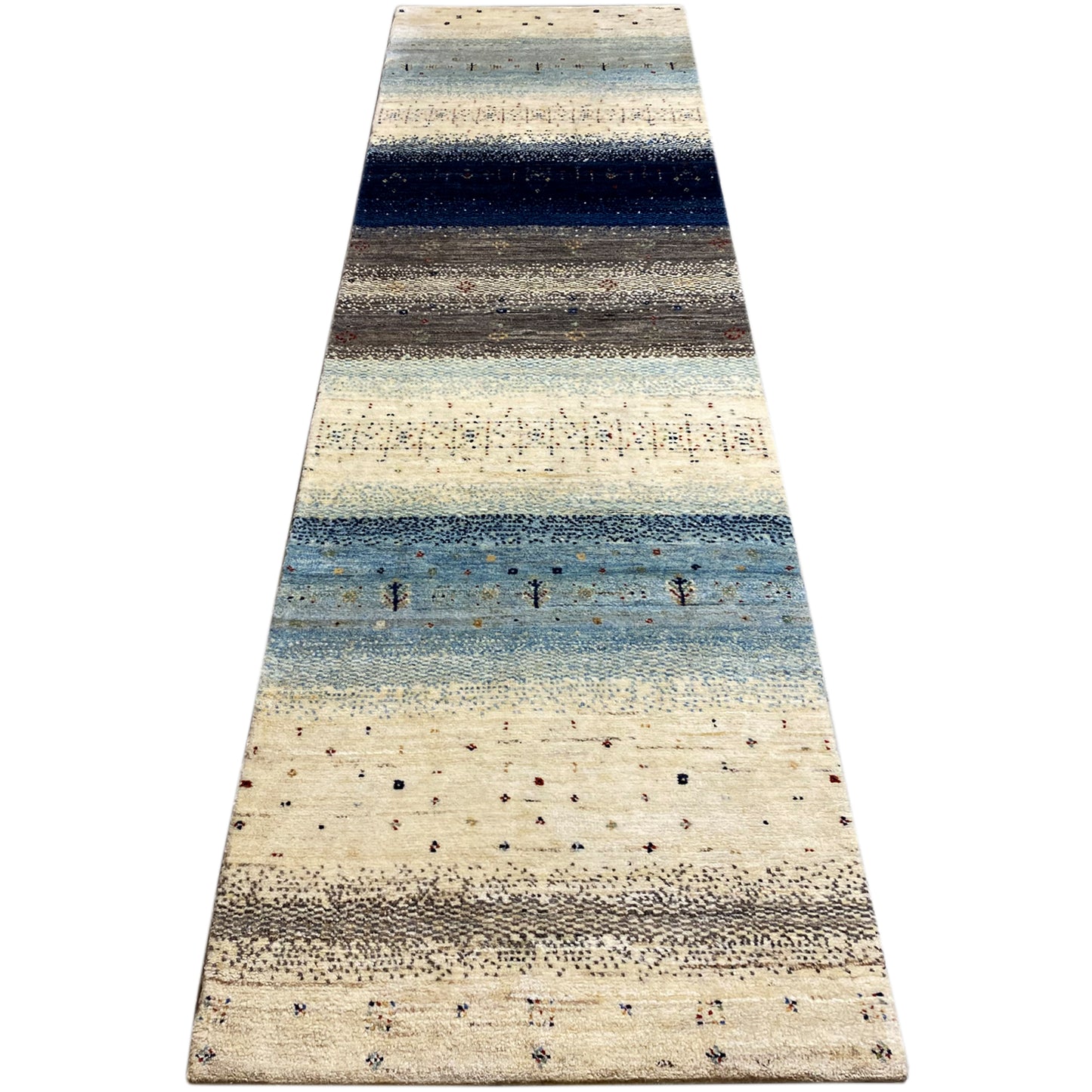 Blauer Gabbeh Teppich Läufer 297x82 cm - German Carpet Shop