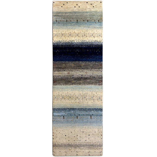 Blauer Gabbeh Teppich Läufer 297x82 cm - German Carpet Shop