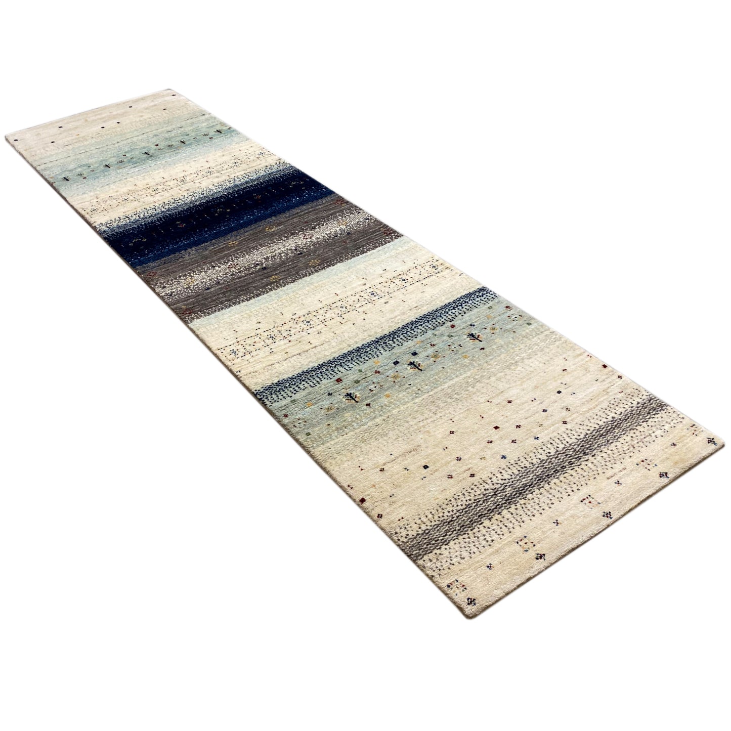 Blauer Gabbeh Teppich Läufer 297x84 cm - German Carpet Shop