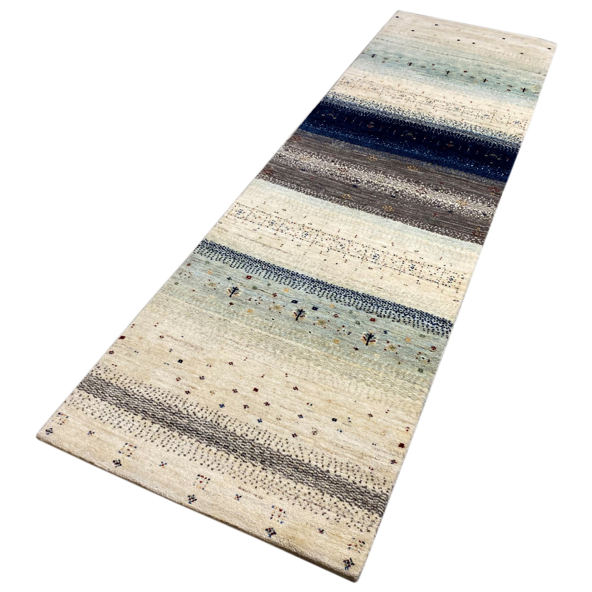 Blauer Gabbeh Teppich Läufer 297x84 cm - German Carpet Shop