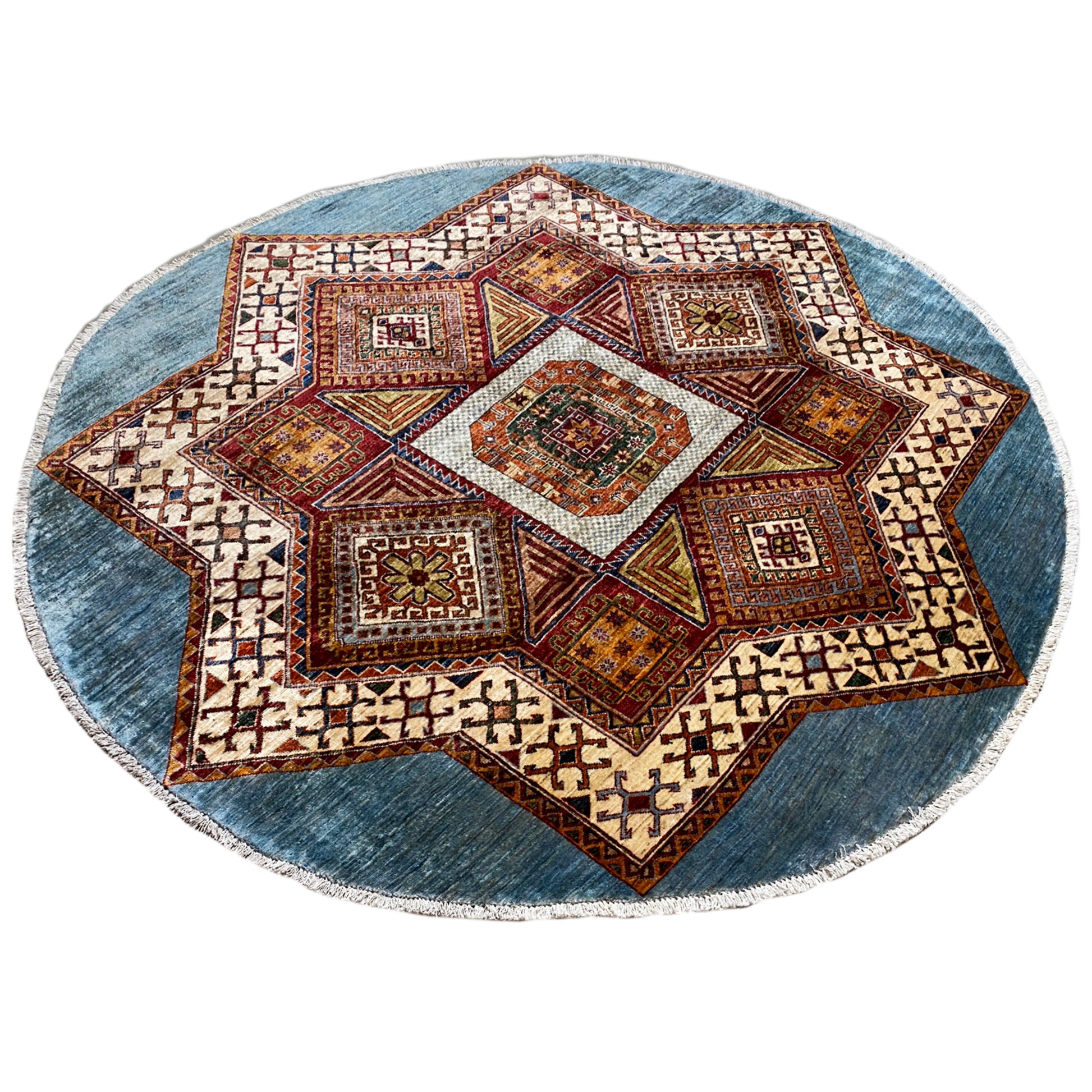 Blauer & Beiger Stern Kazak Teppich - German Carpet Shop