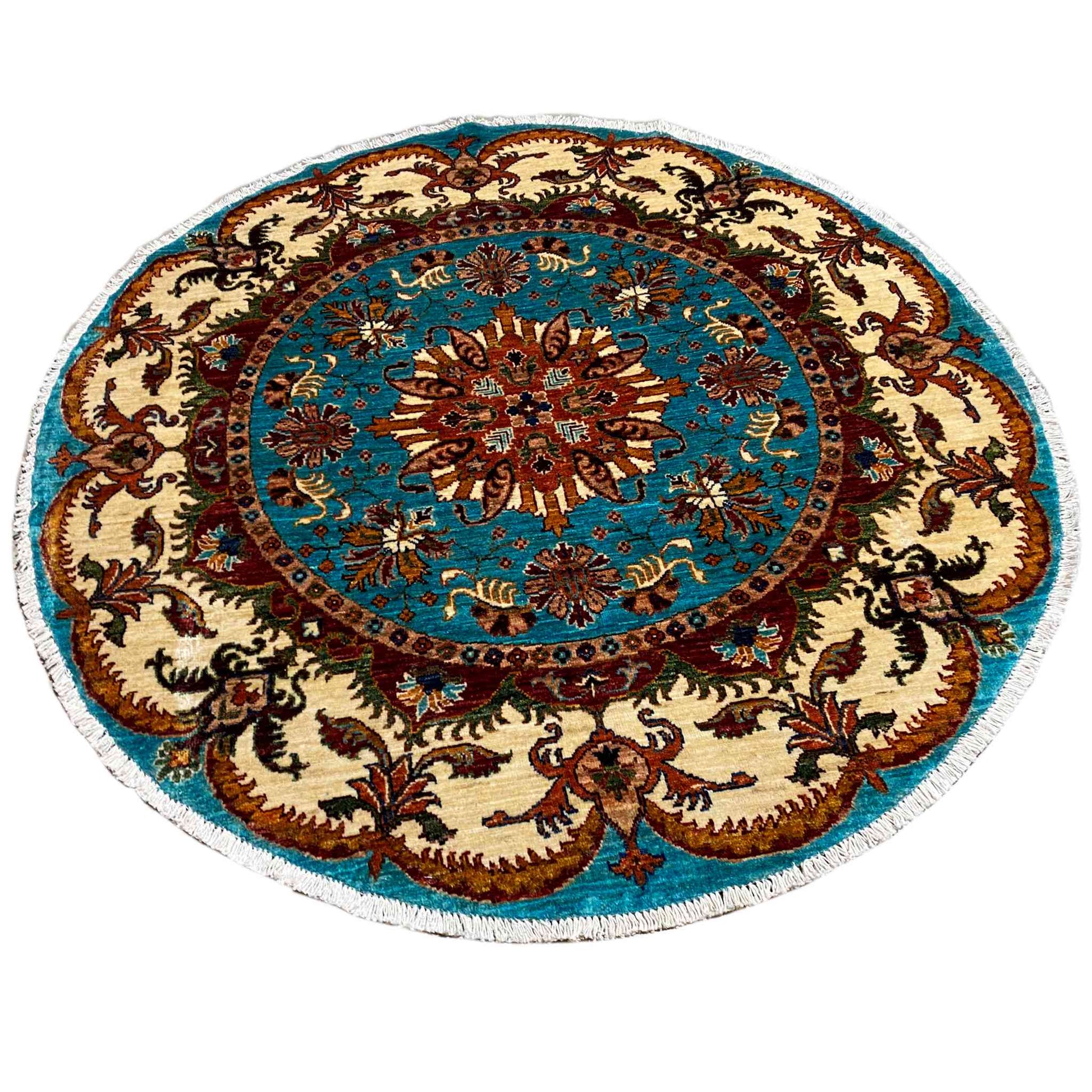 Türkiser Runder Kazak Teppich, 143x142 cm - German Carpet Shop