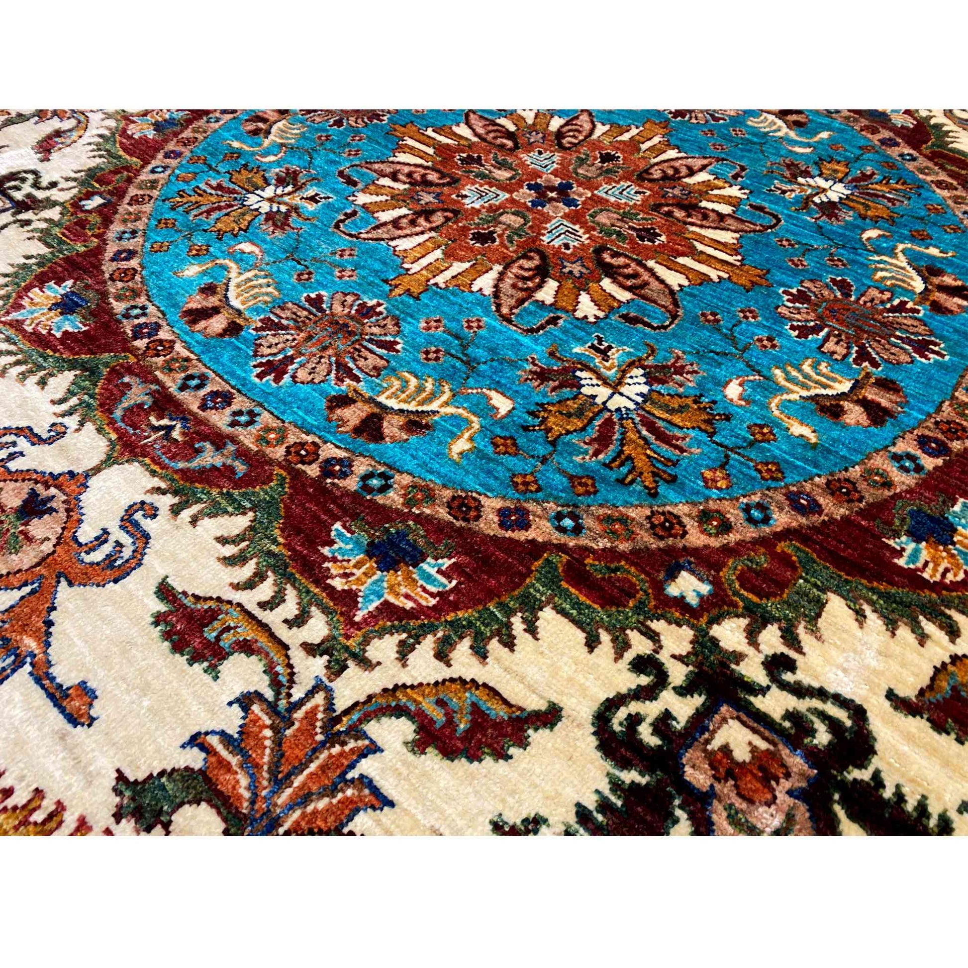 Türkiser Runder Kazak Teppich, 143x142 cm - German Carpet Shop