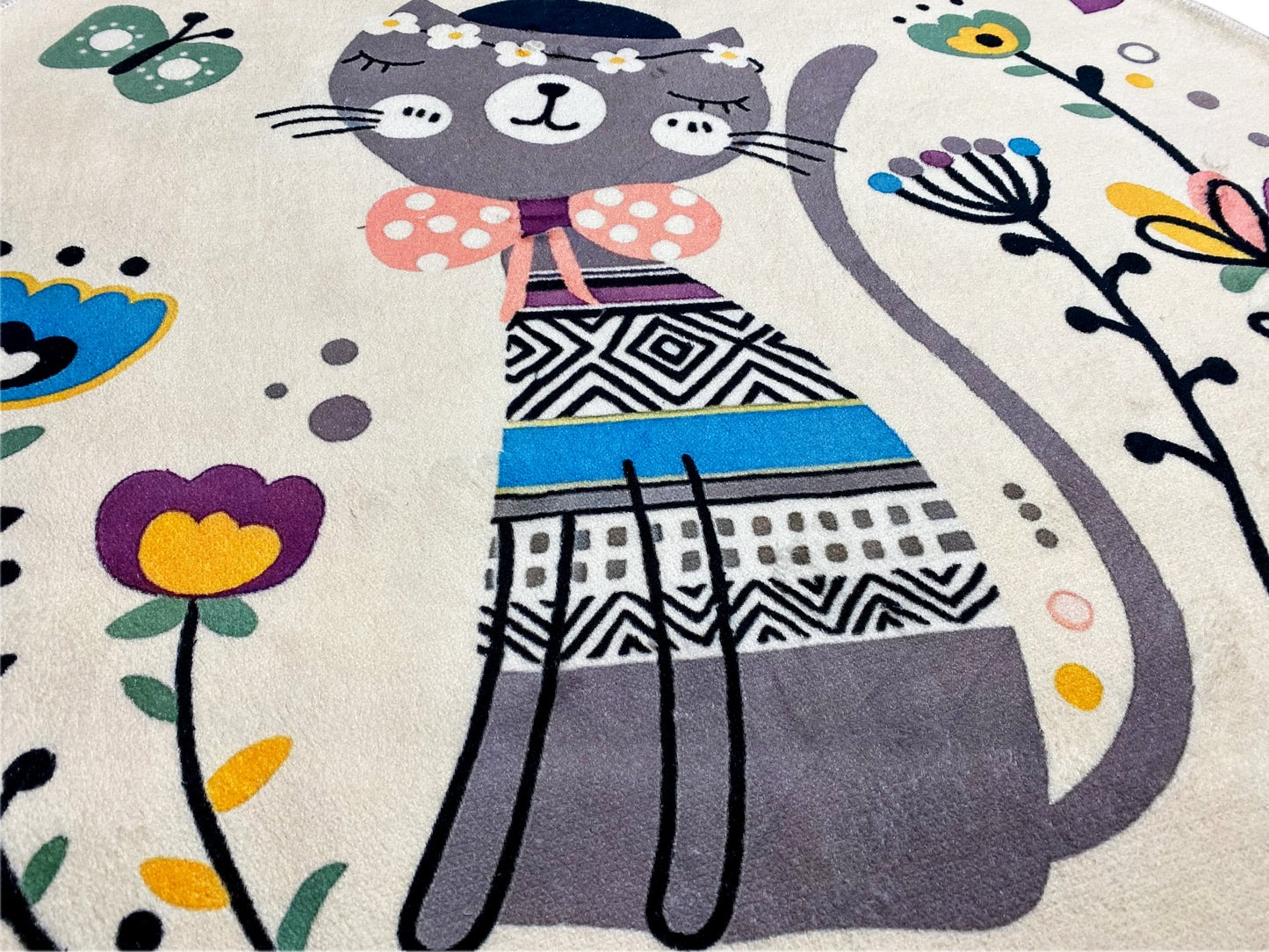 Round Children's Rug Cat, white, 160 cm