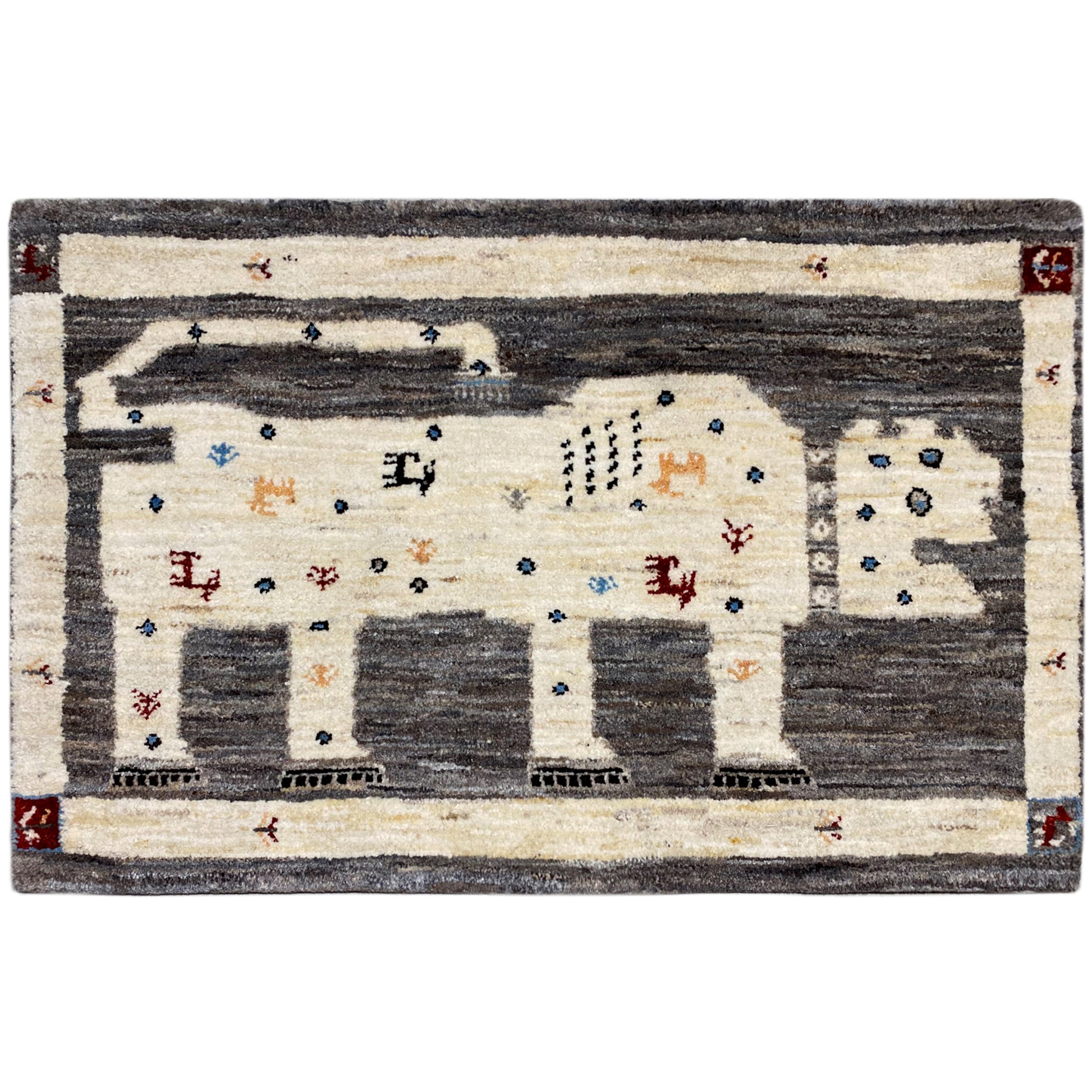 Grauer Löwen Gabbeh Teppich 89x60 cm - German Carpet Shop