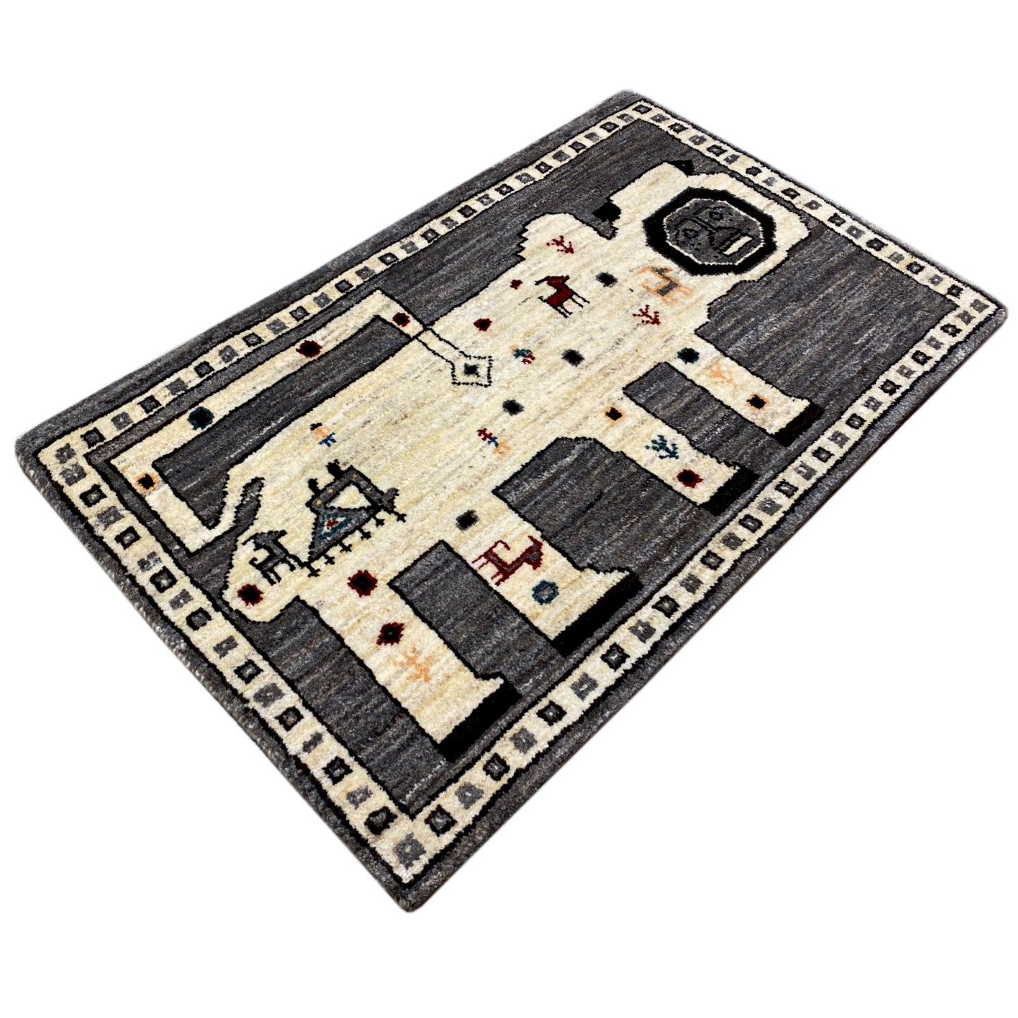 Grauer Gabbeh Teppich Löwe 90x75 cm - German Carpet Shop