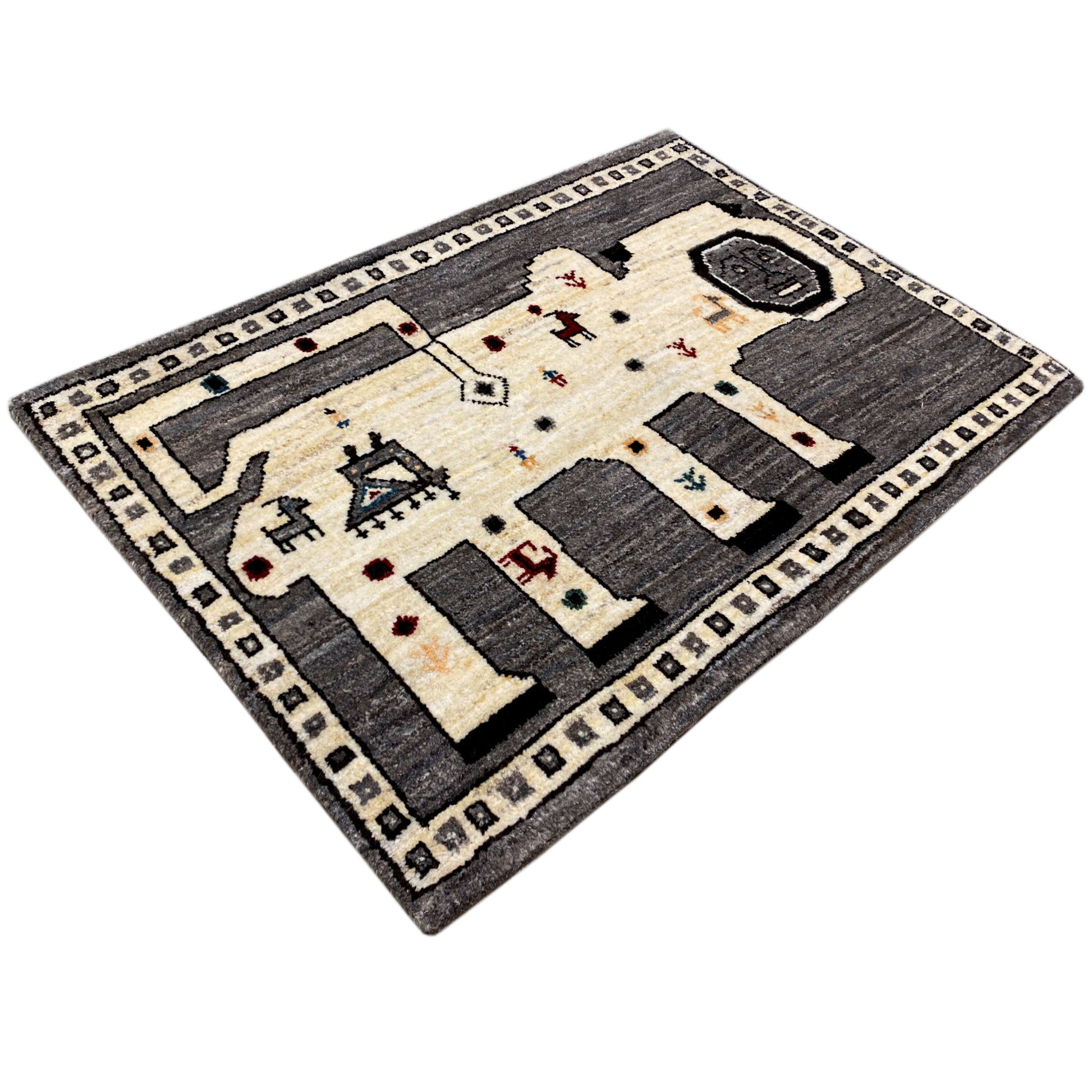 Grauer Löwen Gabbeh Teppich 89x63 cm - German Carpet Shop