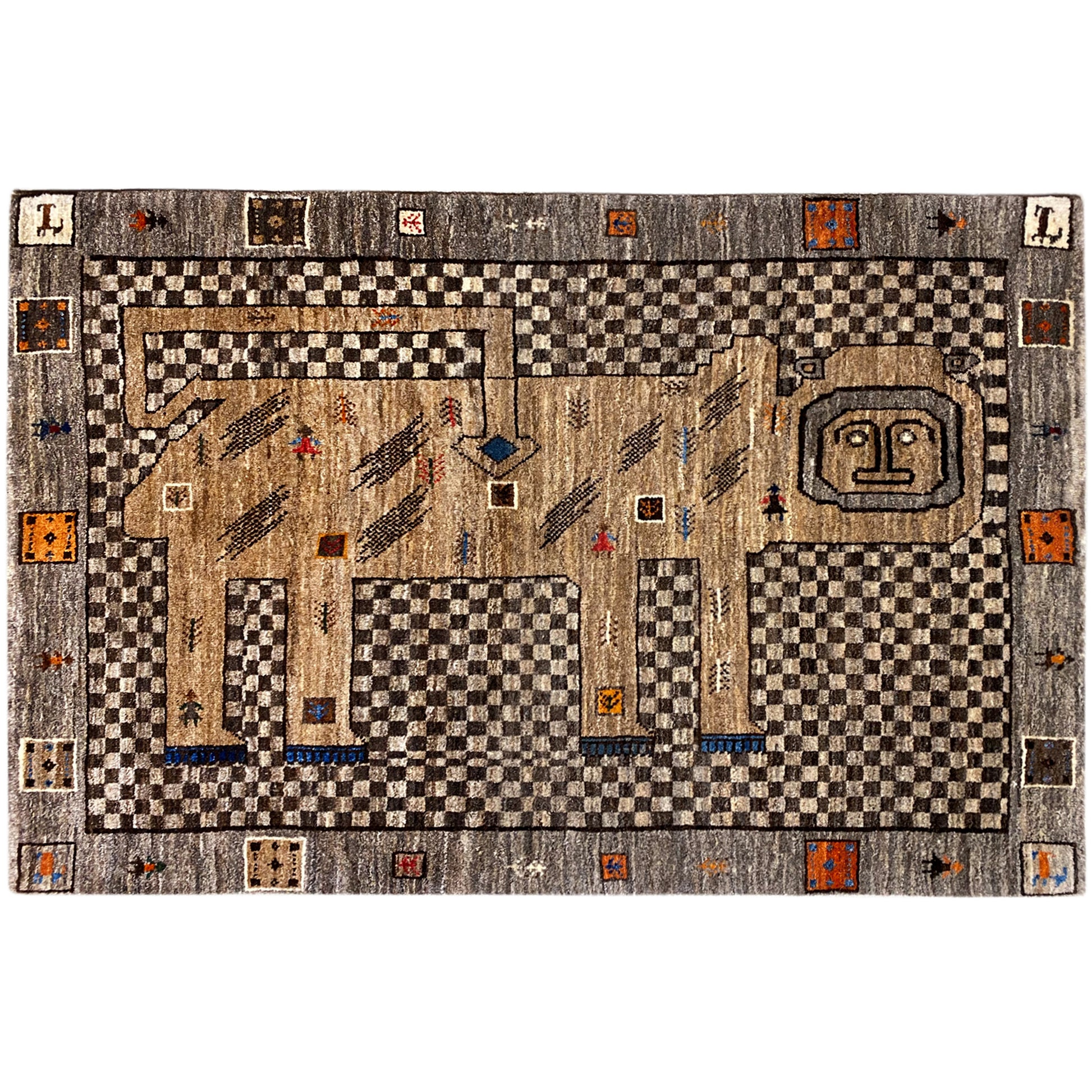 Beiger Gabbeh Teppich Löwe 160x87 cm - German Carpet Shop