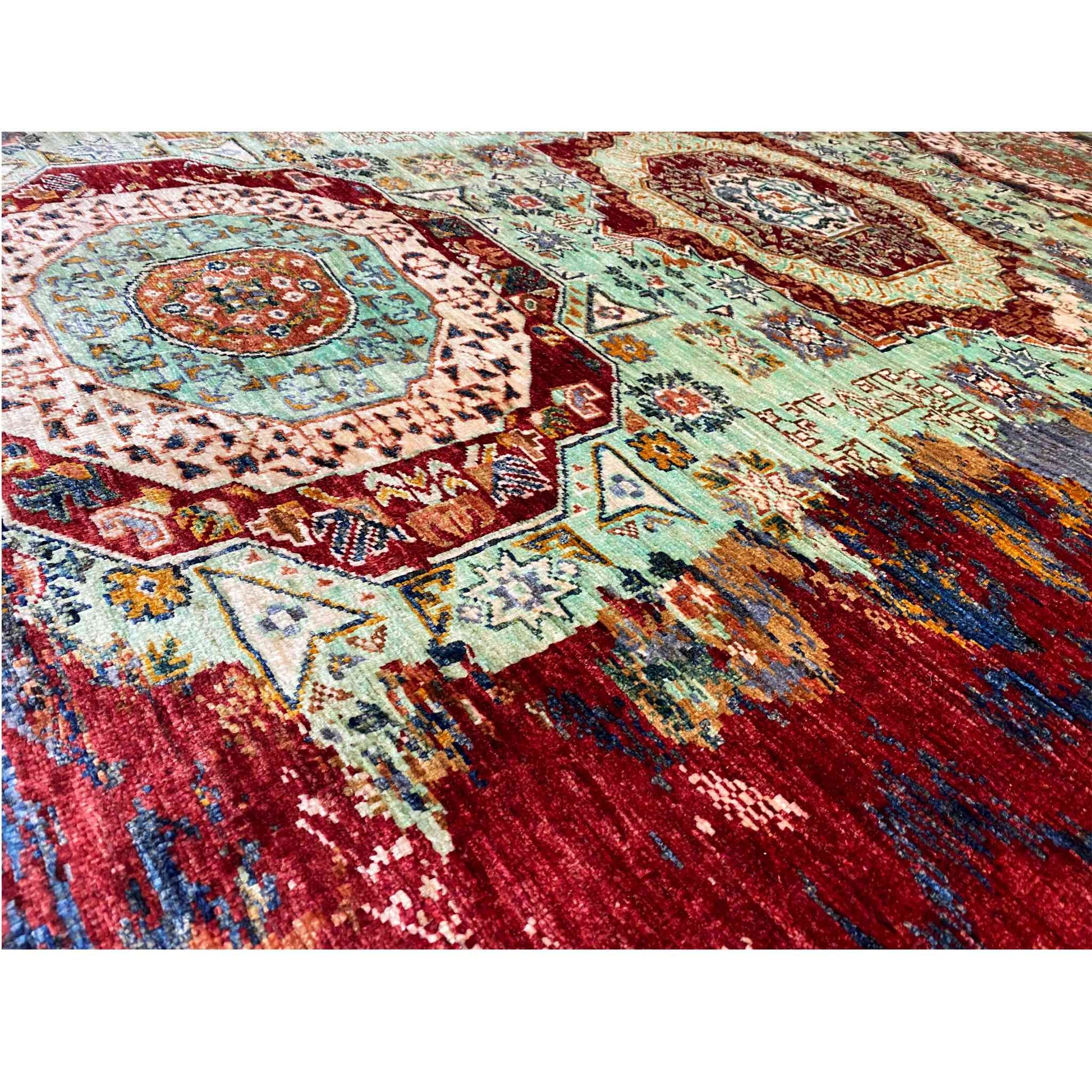 Mamluk Handgeknüpfter Teppich Rot Grün 237x176 cm - German Carpet Shop