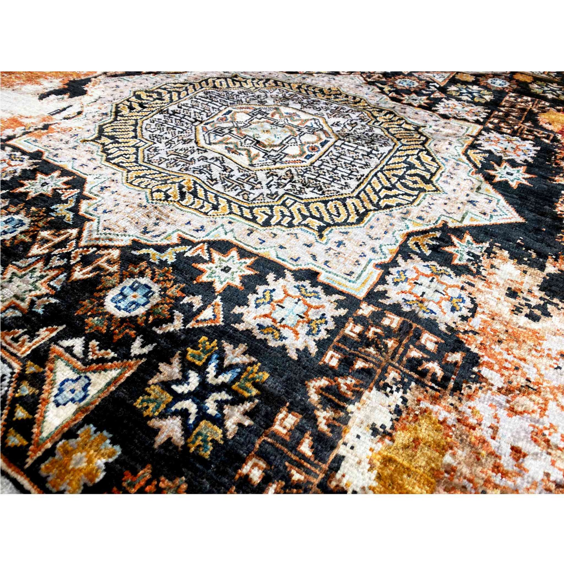 Afghanischer Mamluk Runder Handgeknüpfter Teppich Rot Beige 156x155 cm - German Carpet Shop