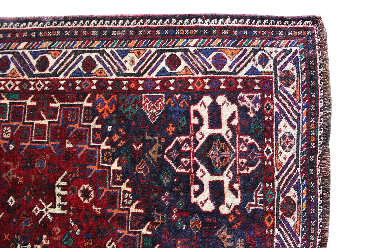 Carpet border with dark blue and red ornaments, fine lines and zigzags