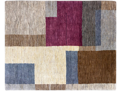 Rechteckiger Gabbeh-Teppich mit mehrfarbigen Blockmustern in beige, blau, bordeaux