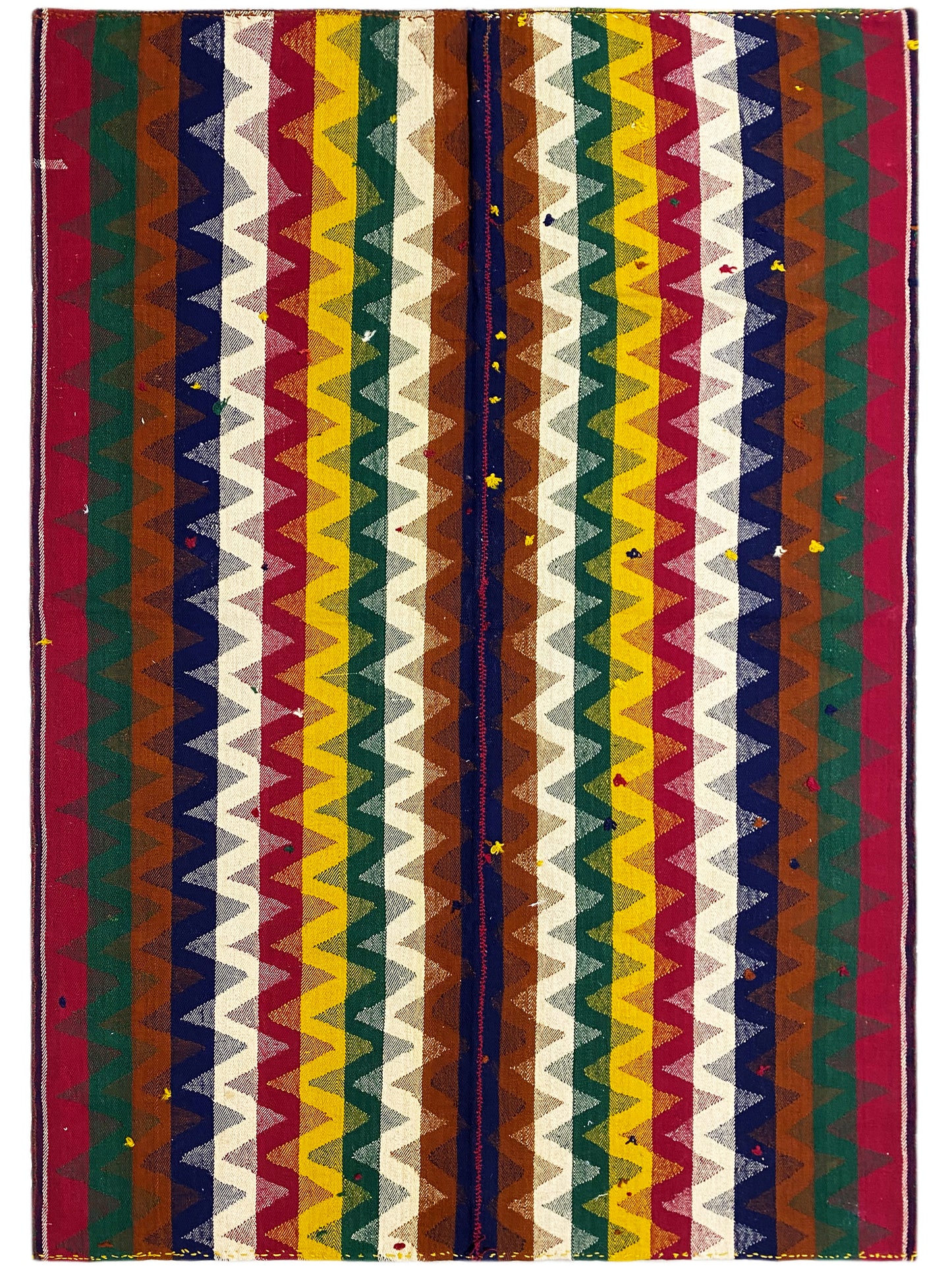Salon handgewebter Jajim Teppich in kräftigen Multicolor-Zickzackstreifen