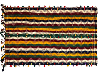 Salon handgewebter Jajim Teppich in Multicolor mit markanten Zickzackstreifen