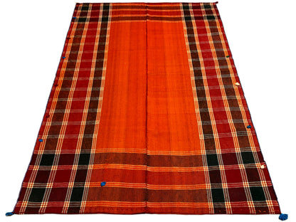 Esszimmer traditioneller Jajim Teppich orange mit feinem Karomuster