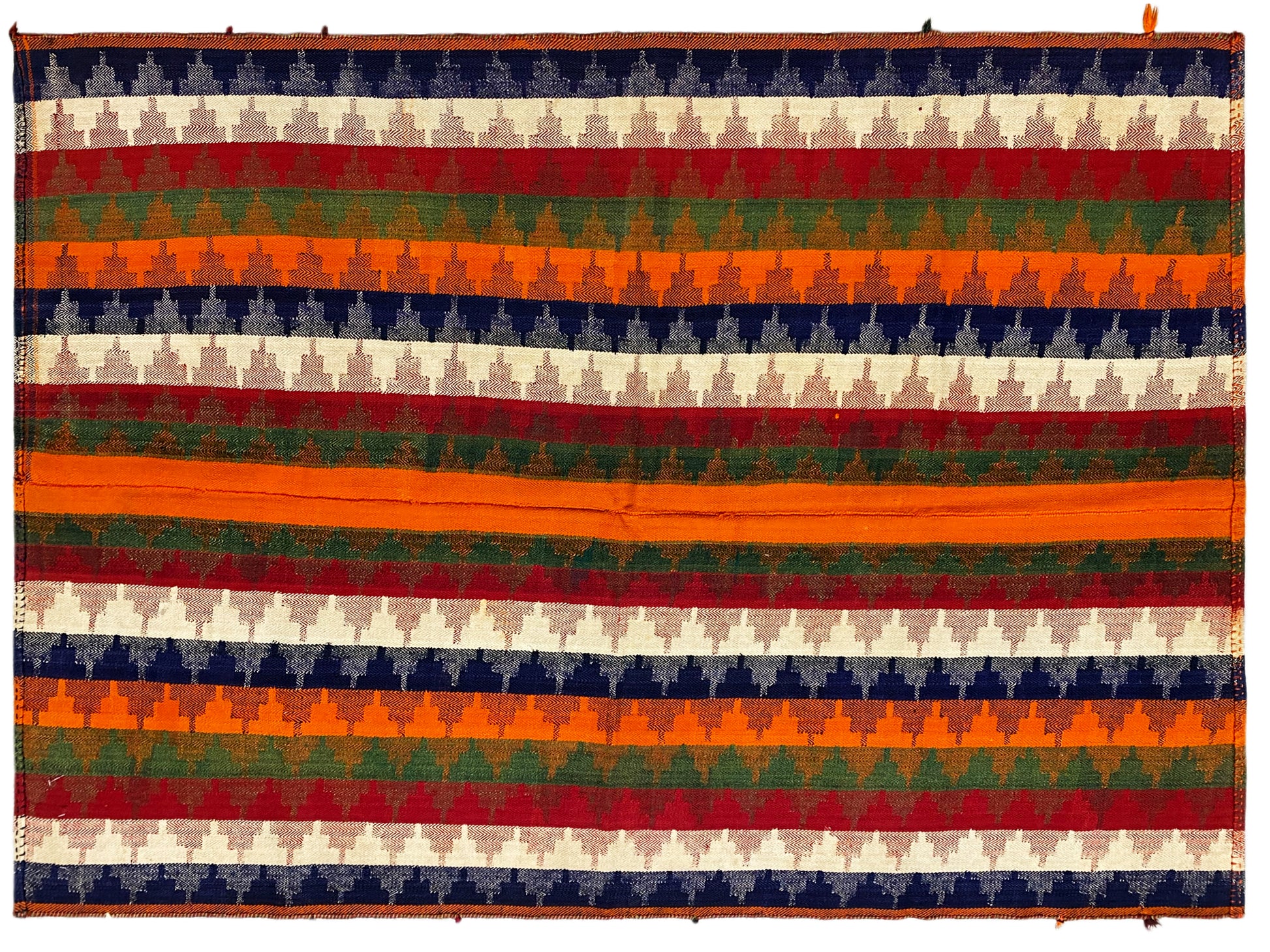 Salon handgewebter Jajim Teppich bunt mit klaren Streifen und geometrischen Formen