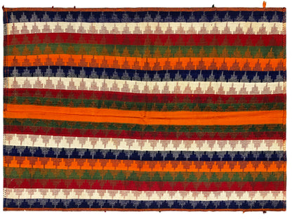 Salon handgewebter Jajim Teppich bunt mit klaren Streifen und geometrischen Formen