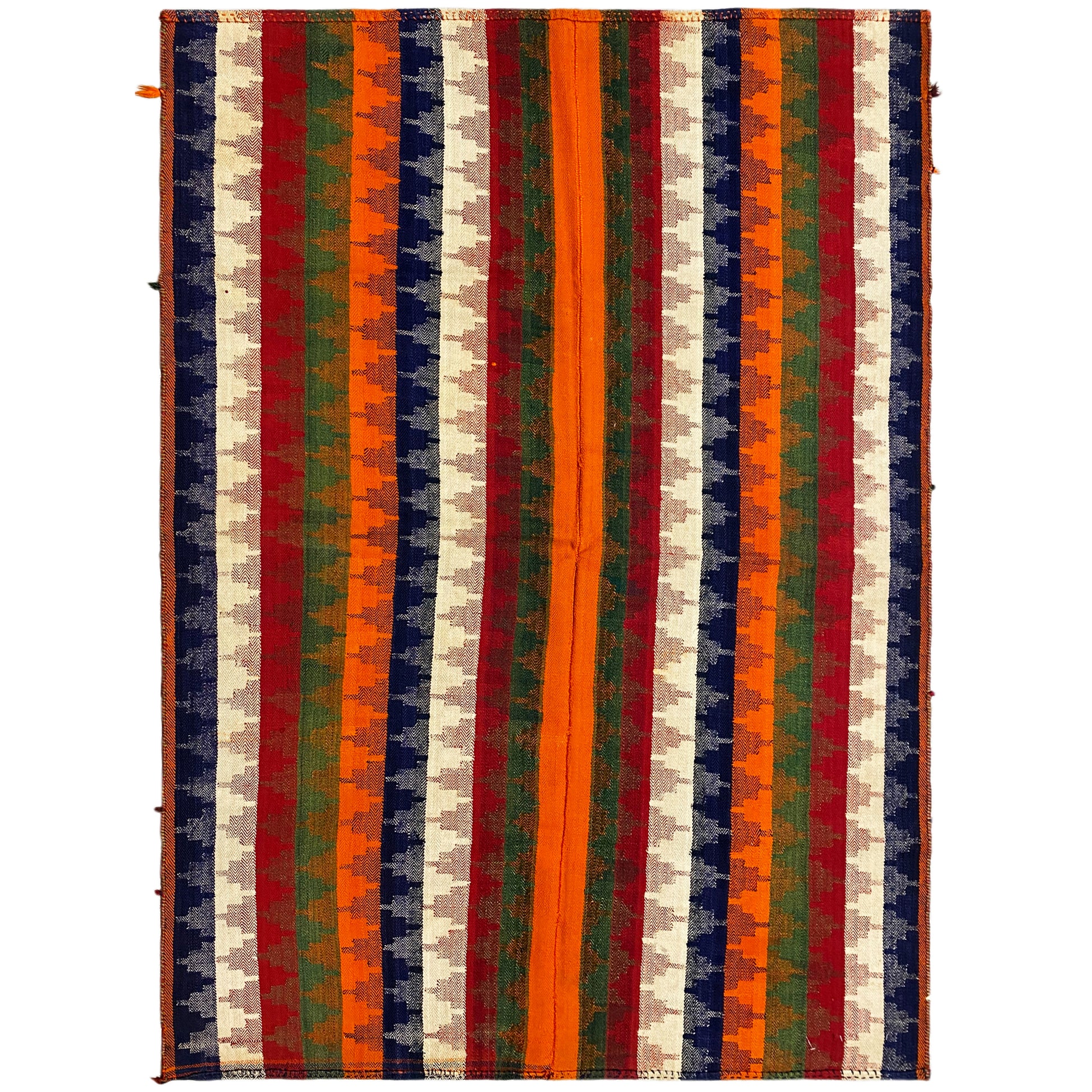 Wohnzimmer bunter Jajim Teppich handgewebt mit geometrischem Streifenmuster
