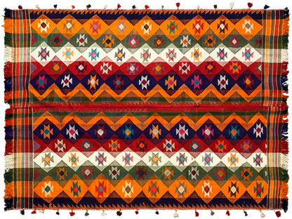 Salon handgewebter Jajim Teppich bunt mit traditionellen Rautenformen