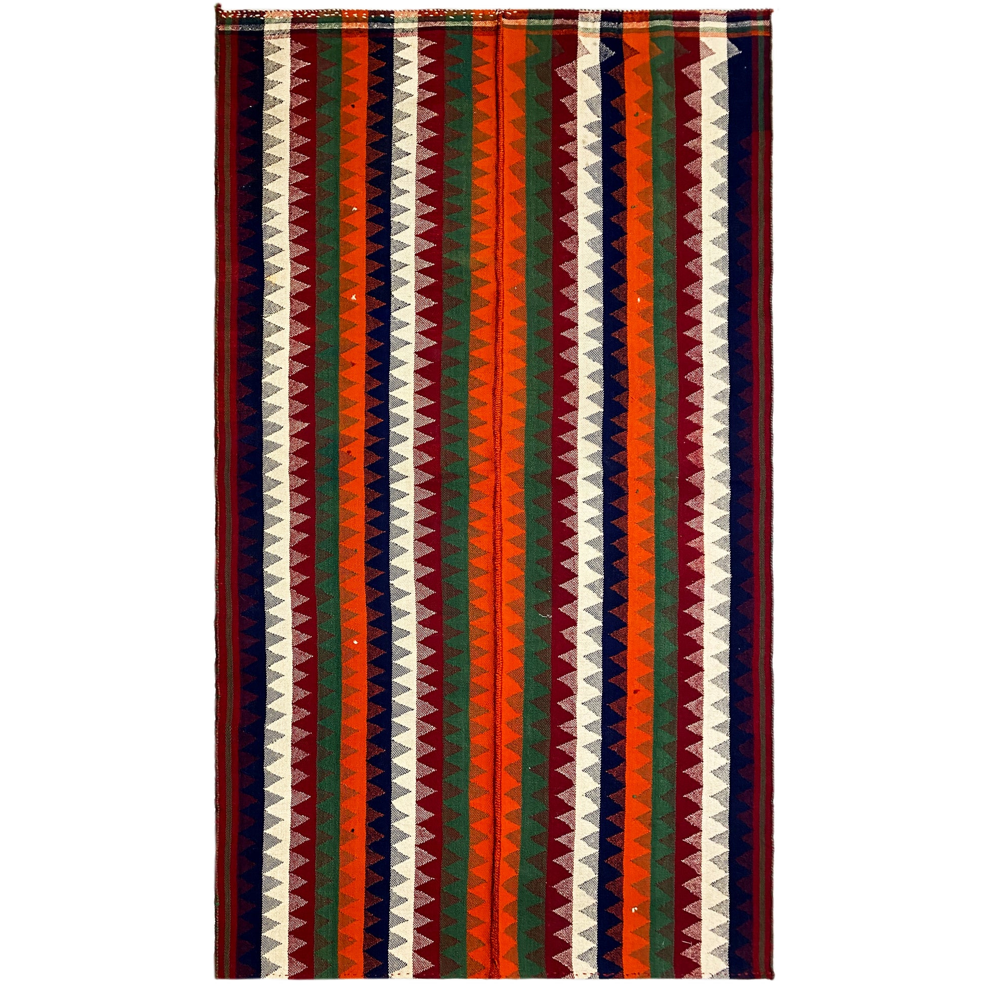 Wohnzimmer bunter Jajim Teppich handgewebt mit Zickzack-Streifenmuster