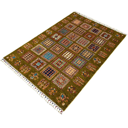 Afghanischer Khorjin Wollteppich, Olivgrün, 165x105 cm - German Carpet Shop