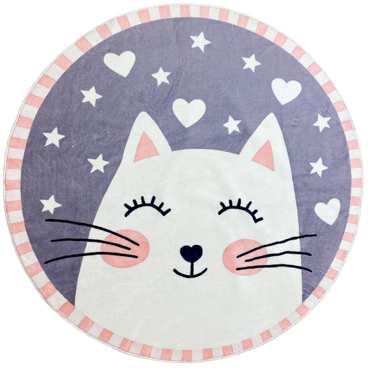 Round Children's Rug Cat, 120 cm
