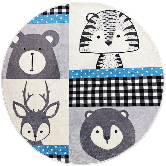 Round Children's Rug Animals, 160 cm