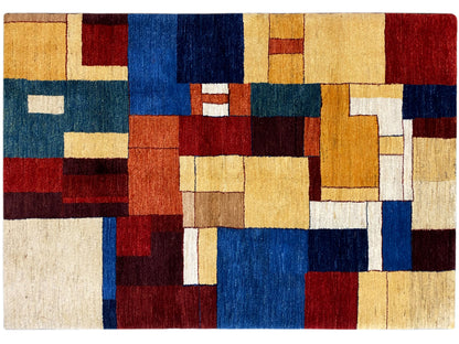 Gabbeh-Luri-Teppich mit rechteckigem Farbblockmuster in Rot-, Blau- und Beigetönen.