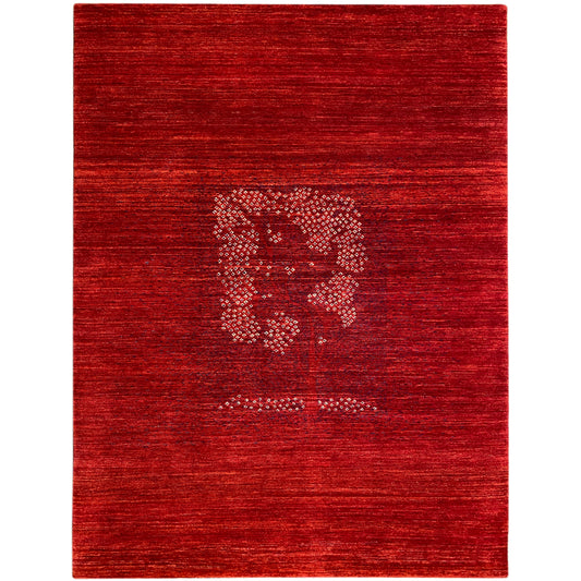 Reddish-brown Gabbeh Luri rug with a woven medallion pattern in the center