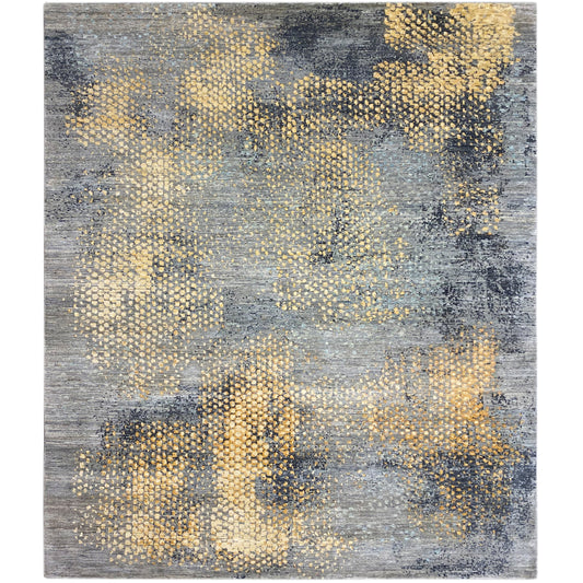 Gabbeh-Luri rug with an abstract pattern in gray and gold tones, flat-woven