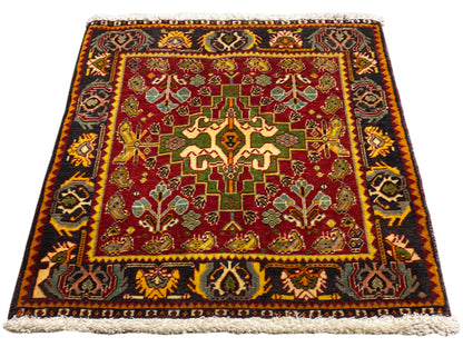 Poshti rug 61x61 cm, rectangular, red with black and gold borders