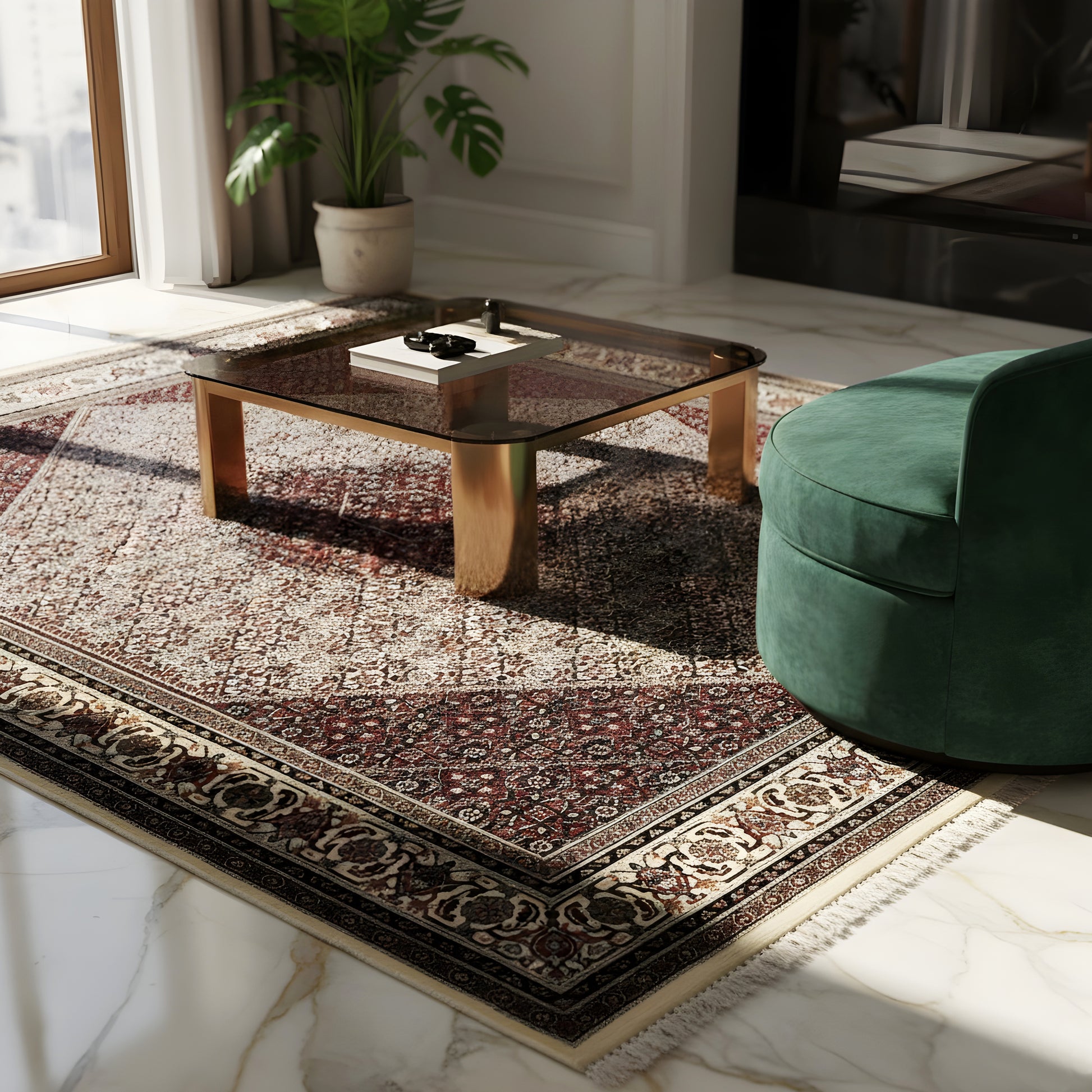 Wohnzimmer Klassischer persischer Bidjar Teppich mit Medaillonmuster, bordeauxfarben