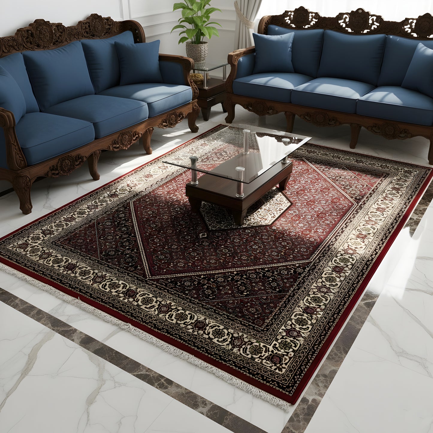 Wohnzimmer Klassischer Perser Bidjar Teppich mit Medaillonmuster in Rot