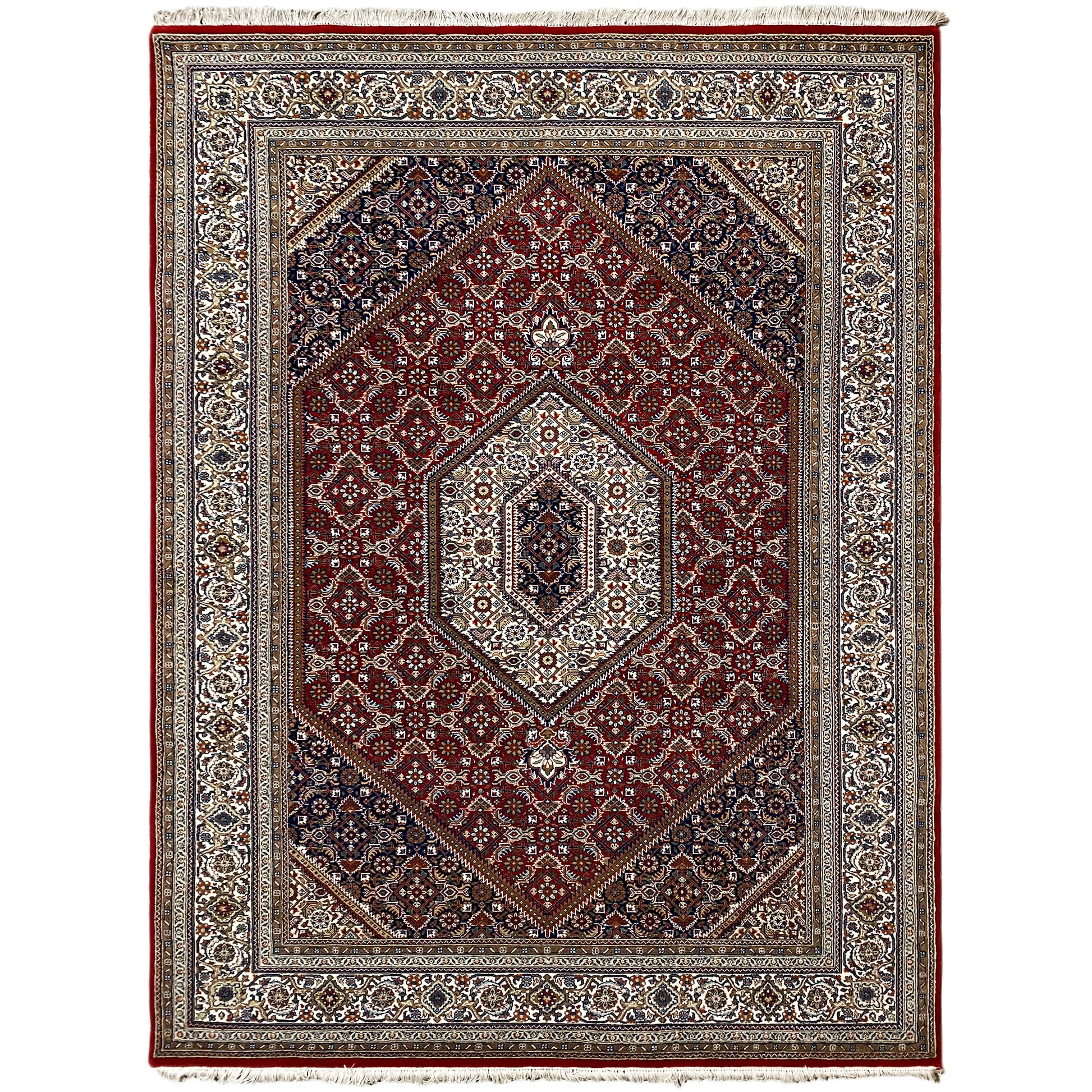 Handgeknüpfter Bidjar Teppich aus Wolle in Rot und Creme, 243x171 cm