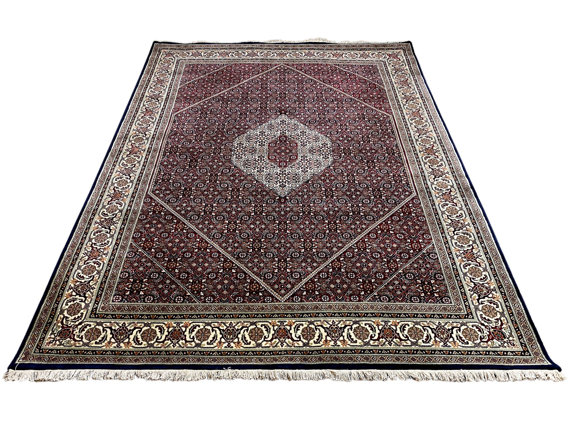 Bidjar Wollteppich handgeknüpft, orientalischer Stil in tiefem Rotton