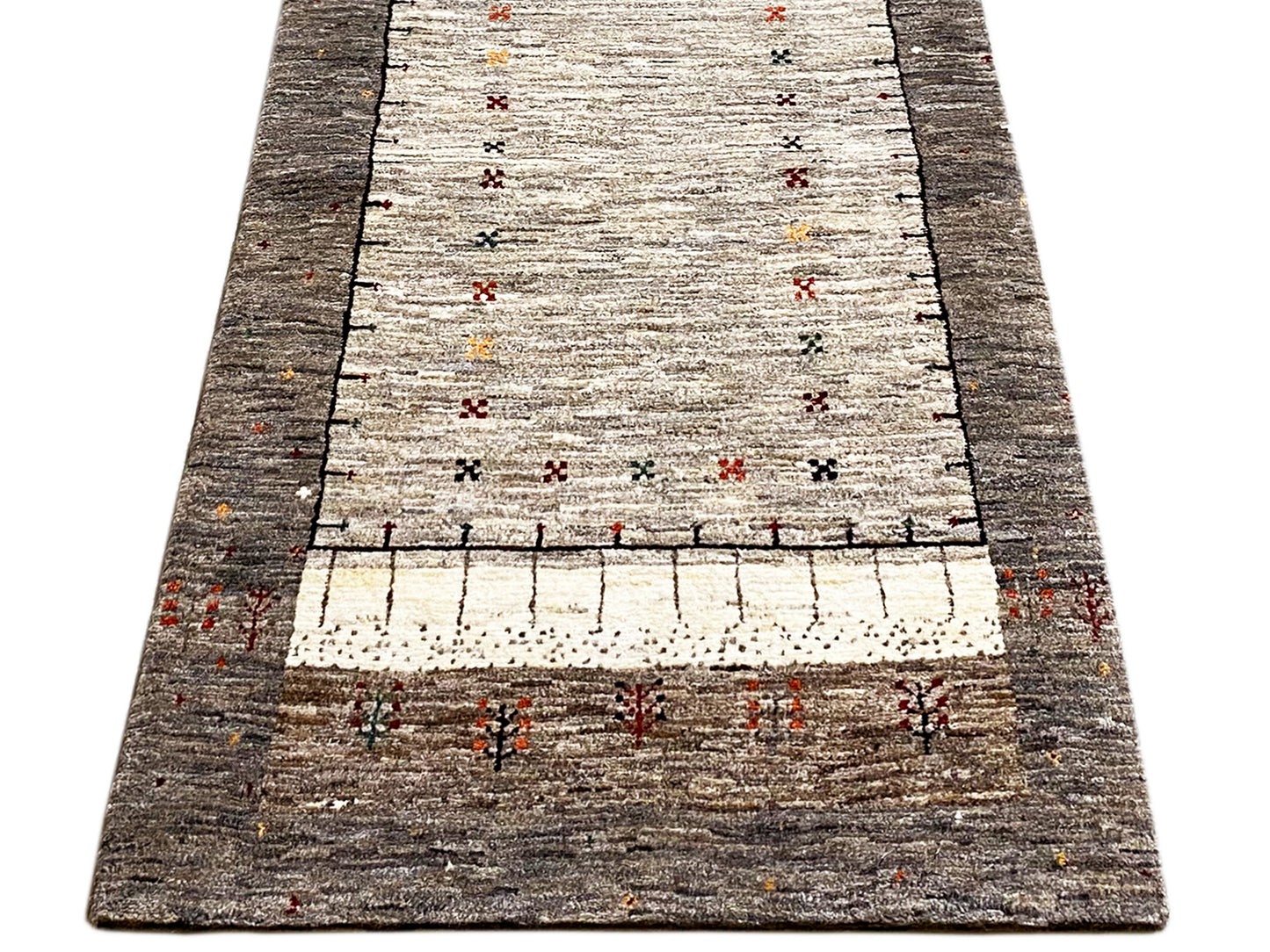 Grauer Gabbeh Teppich mit geometrischen Akzenten