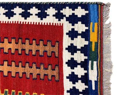 Kelim Teppich Rot Blau 153x101 cm ideal für Wohnzimmer und Flur