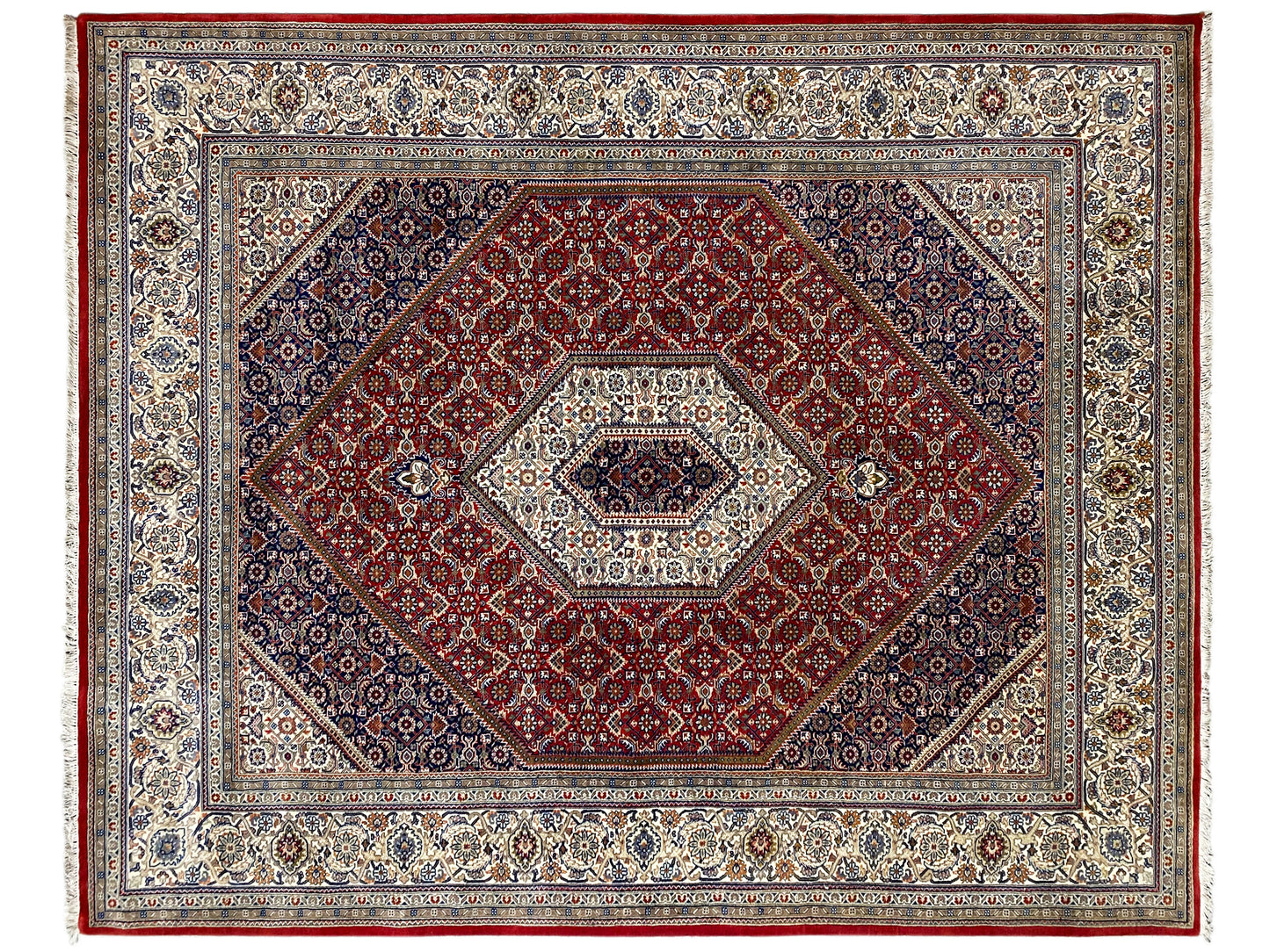 Bidjar Wollteppich klassisch orientalisch, Rot und Creme, dichter Flor, 255x202 cm