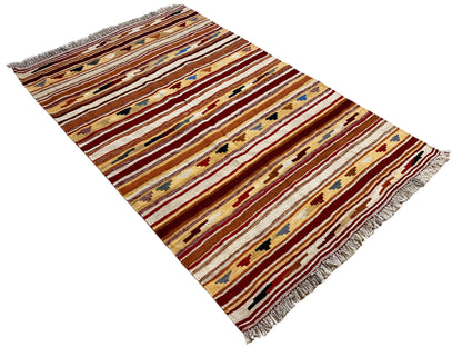 Handgefertigter Kelim Teppich für Wohnzimmer Flur 155x99 cm braun beige