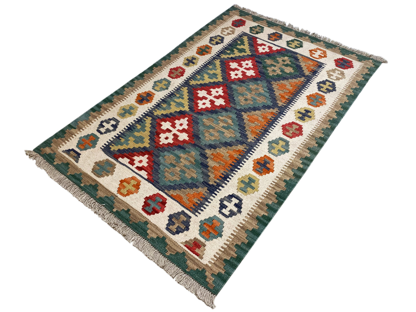 Ethno Qashqai Kelim Teppich handgewebt, Naturfaser Wolle