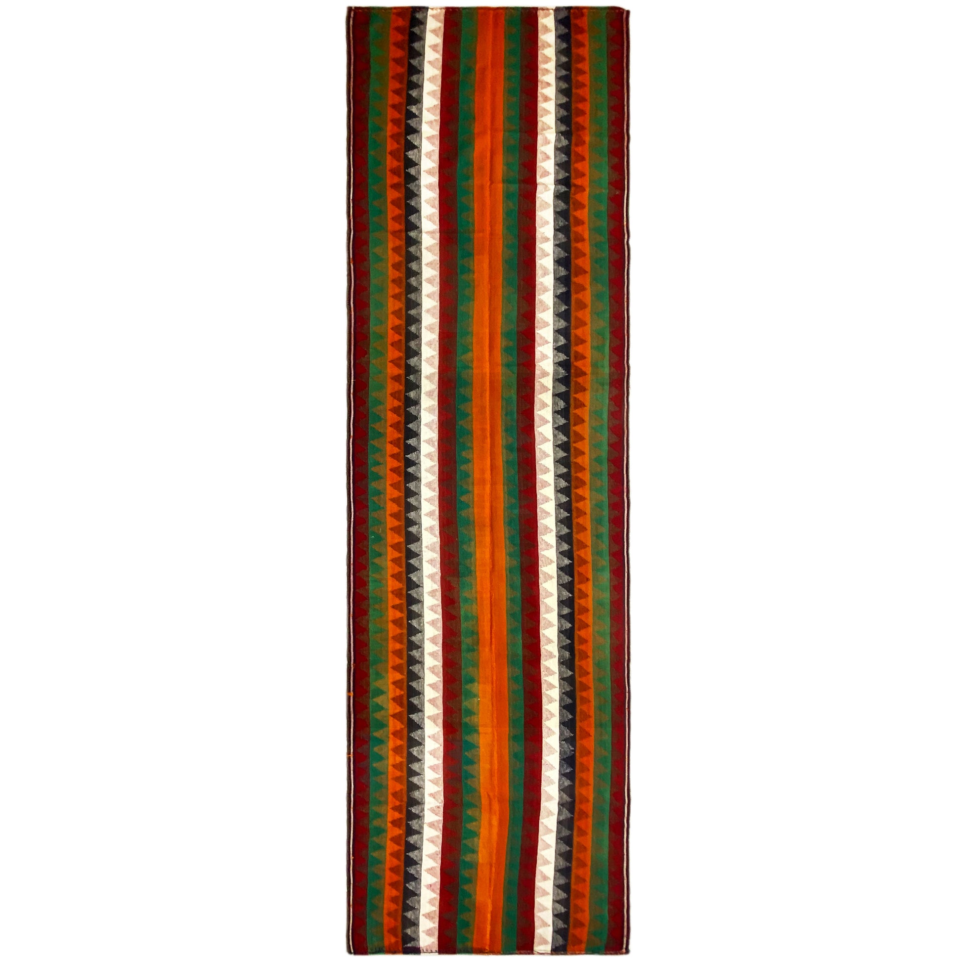 Wohnzimmer farbenfroher Jajim Läufer handgewebt mit geometrischem Streifenmuster
