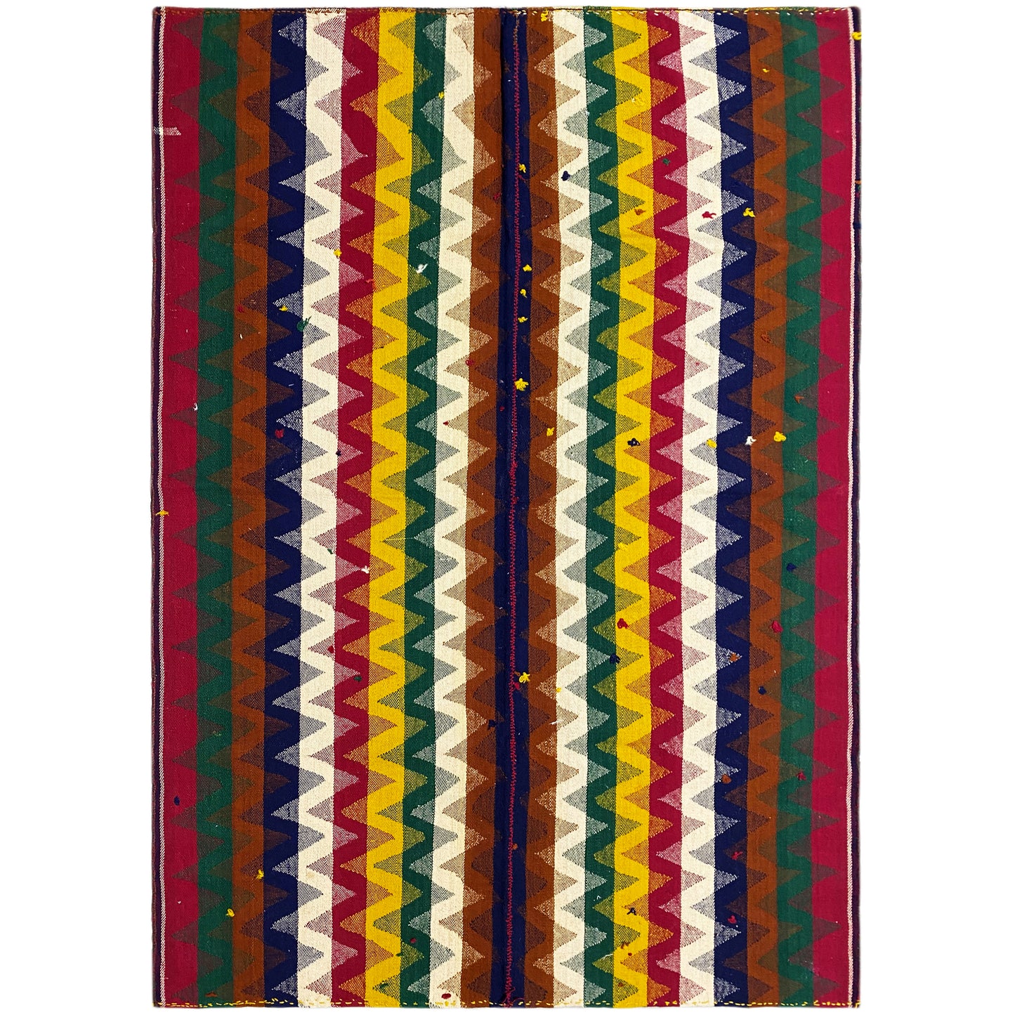 Wohnzimmer bunter Jajim Teppich handgewebt mit lebhaftem geometrischem Zickzackmuster