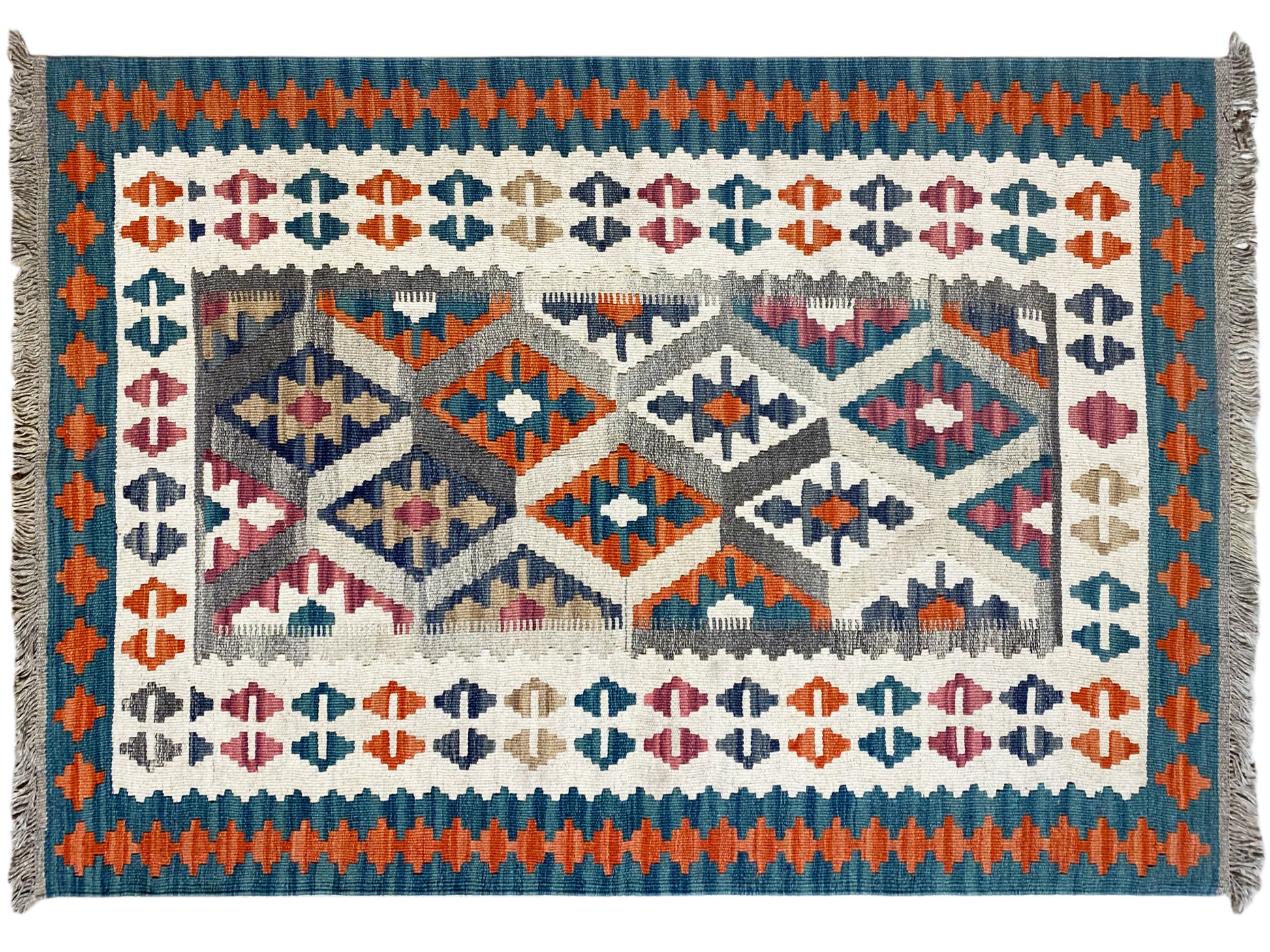 Kleiner Kelim Teppich 152x104 cm, Ethno Muster, ideal für Flur oder Sofa