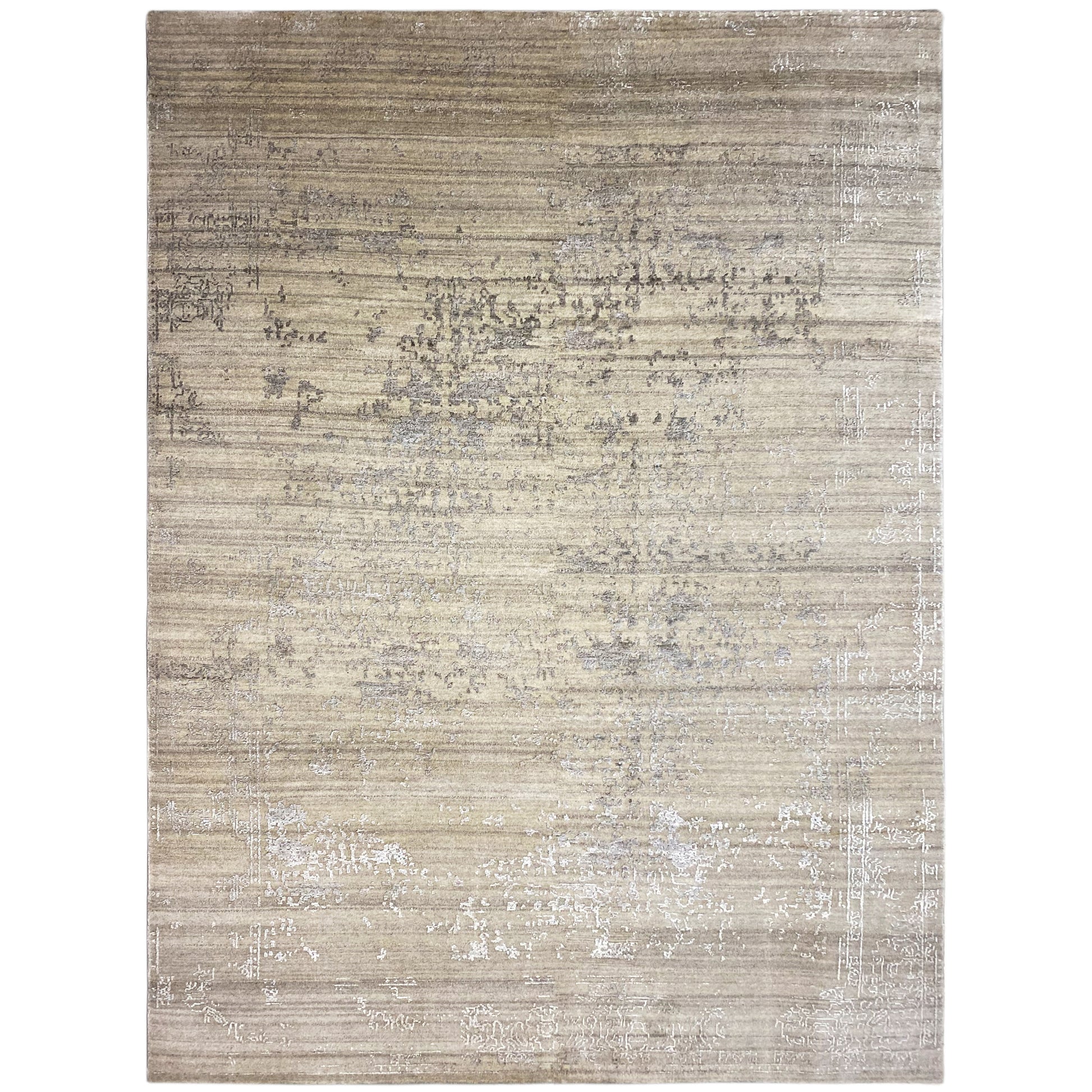 Handgeknüpfter Designer Teppich aus Wolle und Viskose in Beige Grau