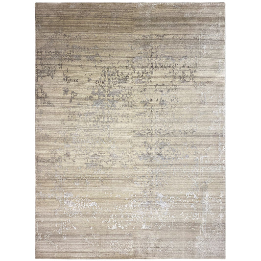 Handgeknüpfter Designer Teppich aus Wolle und Viskose in Beige Grau