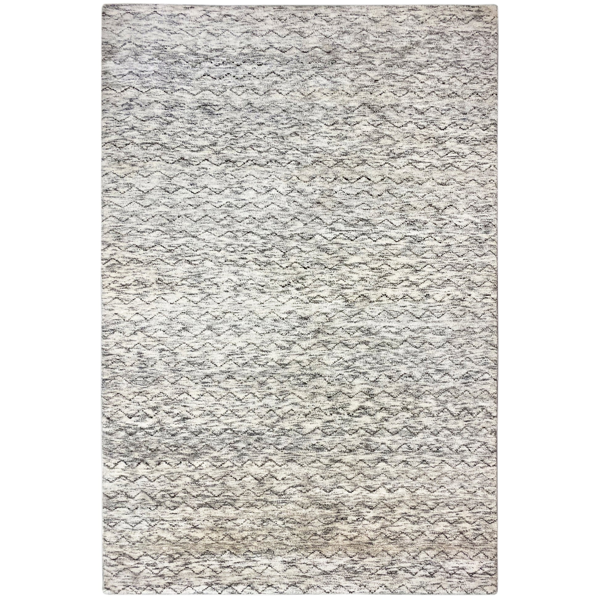 Handgeknüpfter Berber Wollteppich in Grau und Creme mit dezentem Linienmuster