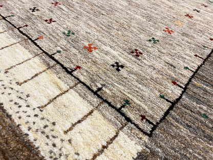 Premium Gabbeh Läufer in Beige aus handgesponnener Wolle, handgeknüpft