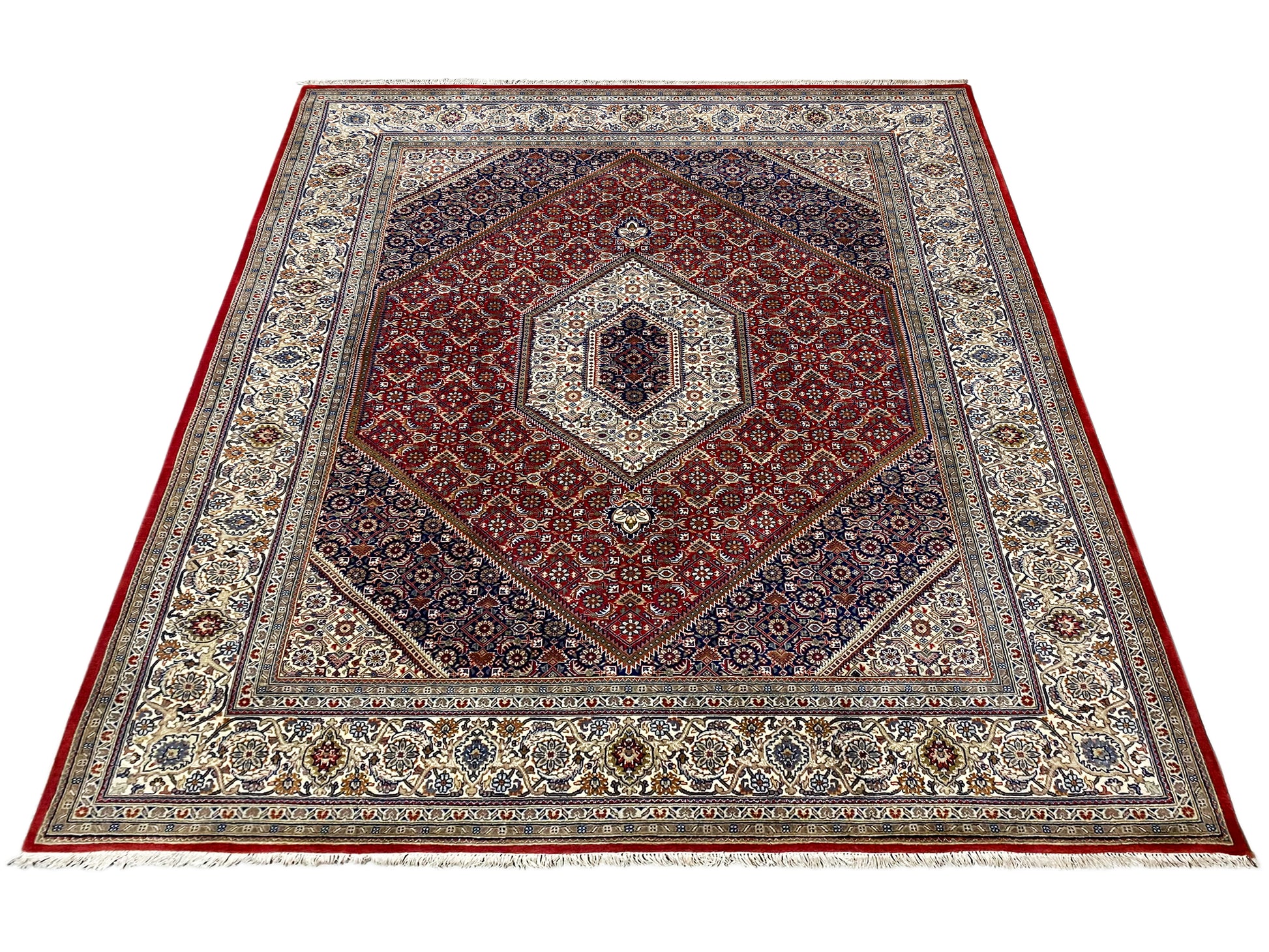 Klassischer Perser Bidjar Teppich rot-creme aus 100% Wolle, detailreiches Muster