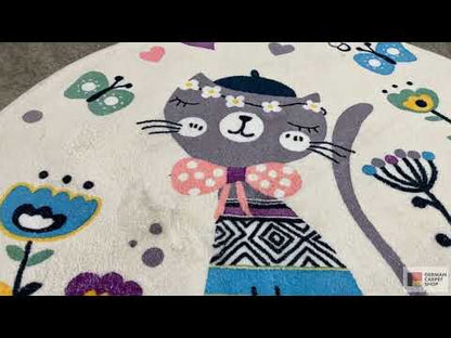 Round children’s cat rug, white, 100 cm
